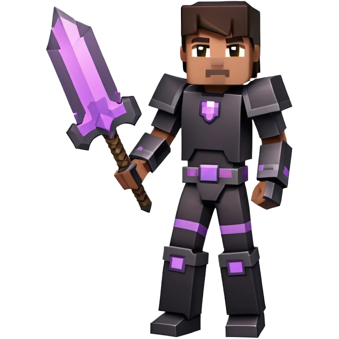 Minecraft character with netherite armor full body, blocky black armor set emoji