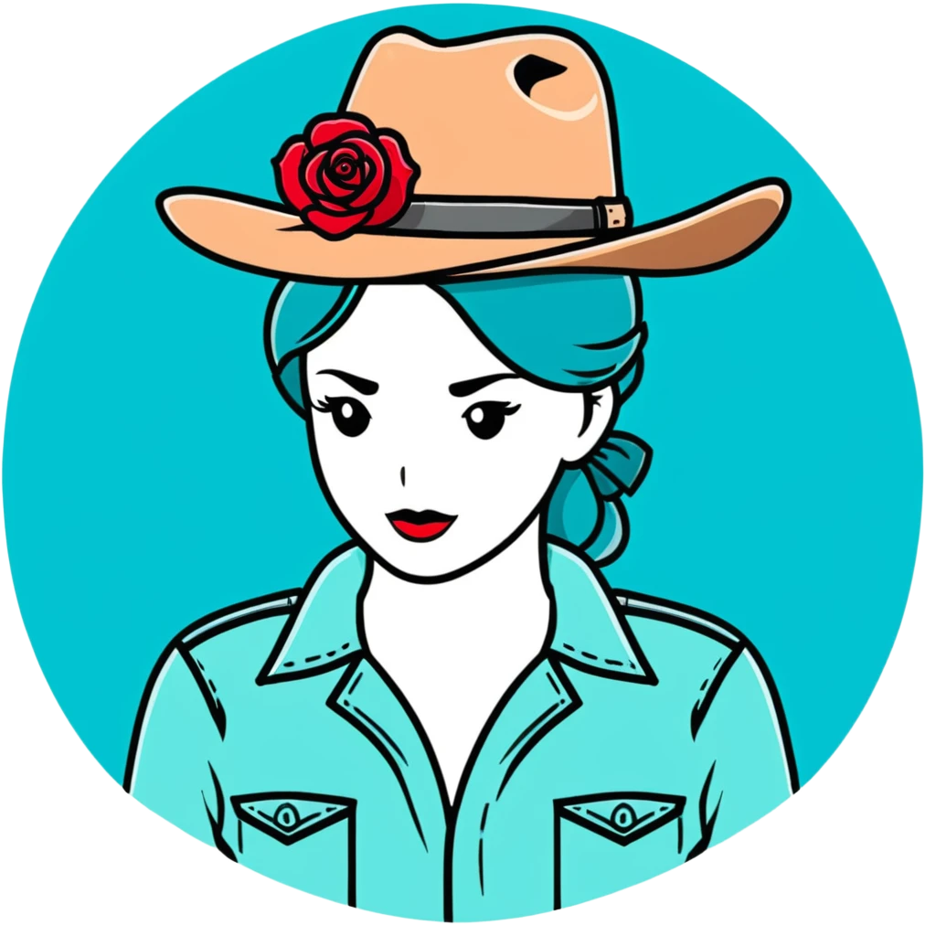 Denim cowgirl hat with red roses around the brim emoji