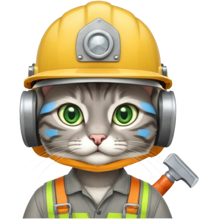 gray cat, handyman Outfit, wearing a Helmet emoji