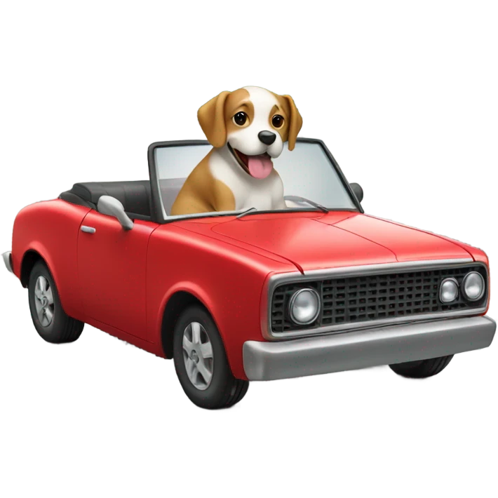 Dog riding red car emoji