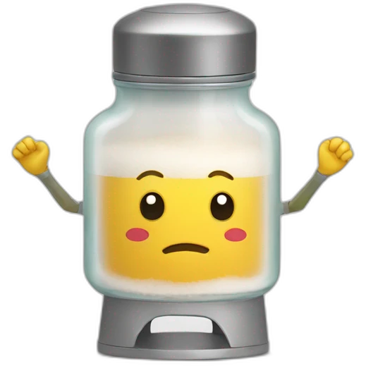Happy salt dispenser with arms and legs emoji