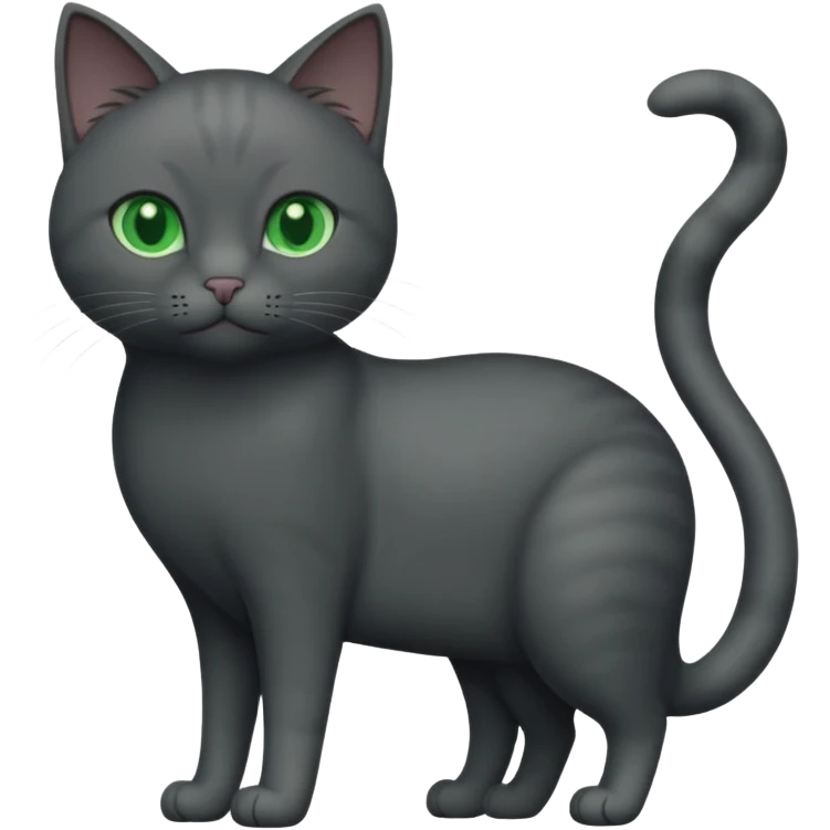 full body completely solid dark grey cat with green eyes and white paws emoji