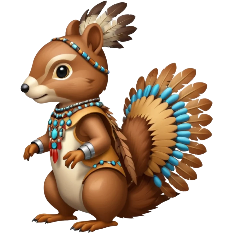 Full Robotic squirrel wearing native American regalia with feathers and beads emoji
