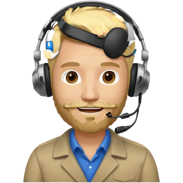 a sales agent with headphones and beard blonde hair smile emoji