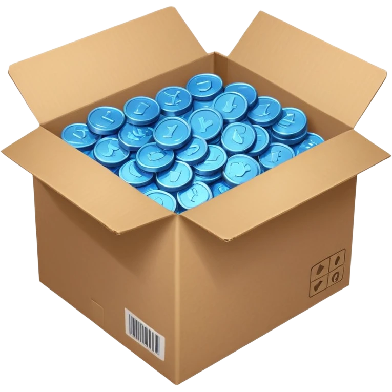 blue coins in a cardboard package emoji