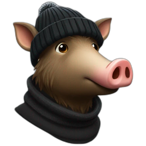 Full face doomer boar with stubble in a black winter hat emoji