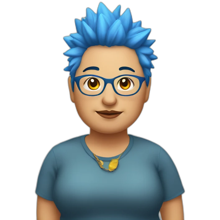 Older fat lesbian Chilean very short spiky bright blue hair emoji