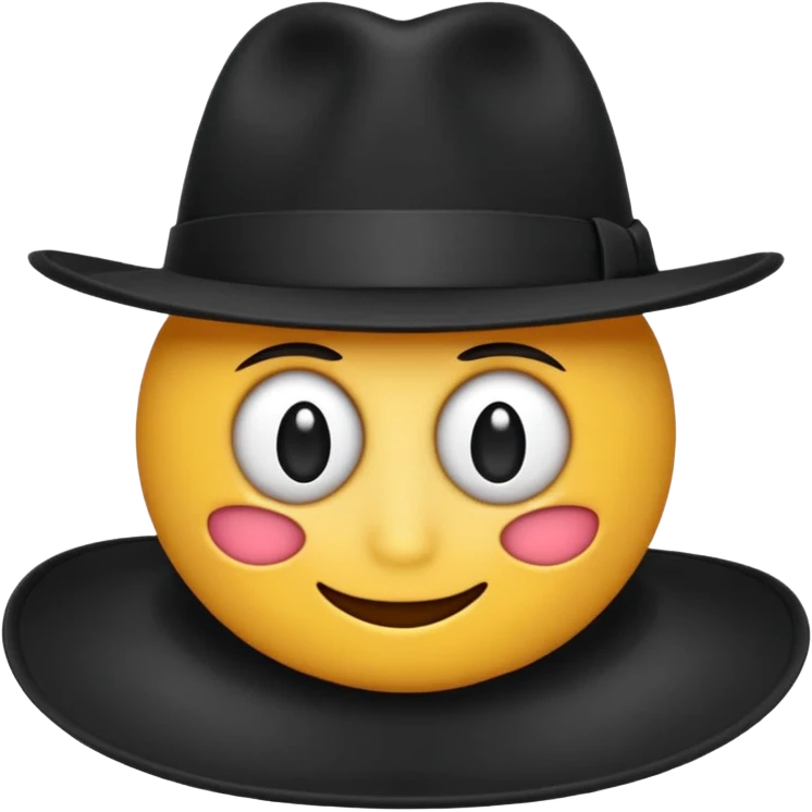 Black fedora hat with wide brim and ribbon, realistic, isolated, transparent background, emoji style emoji