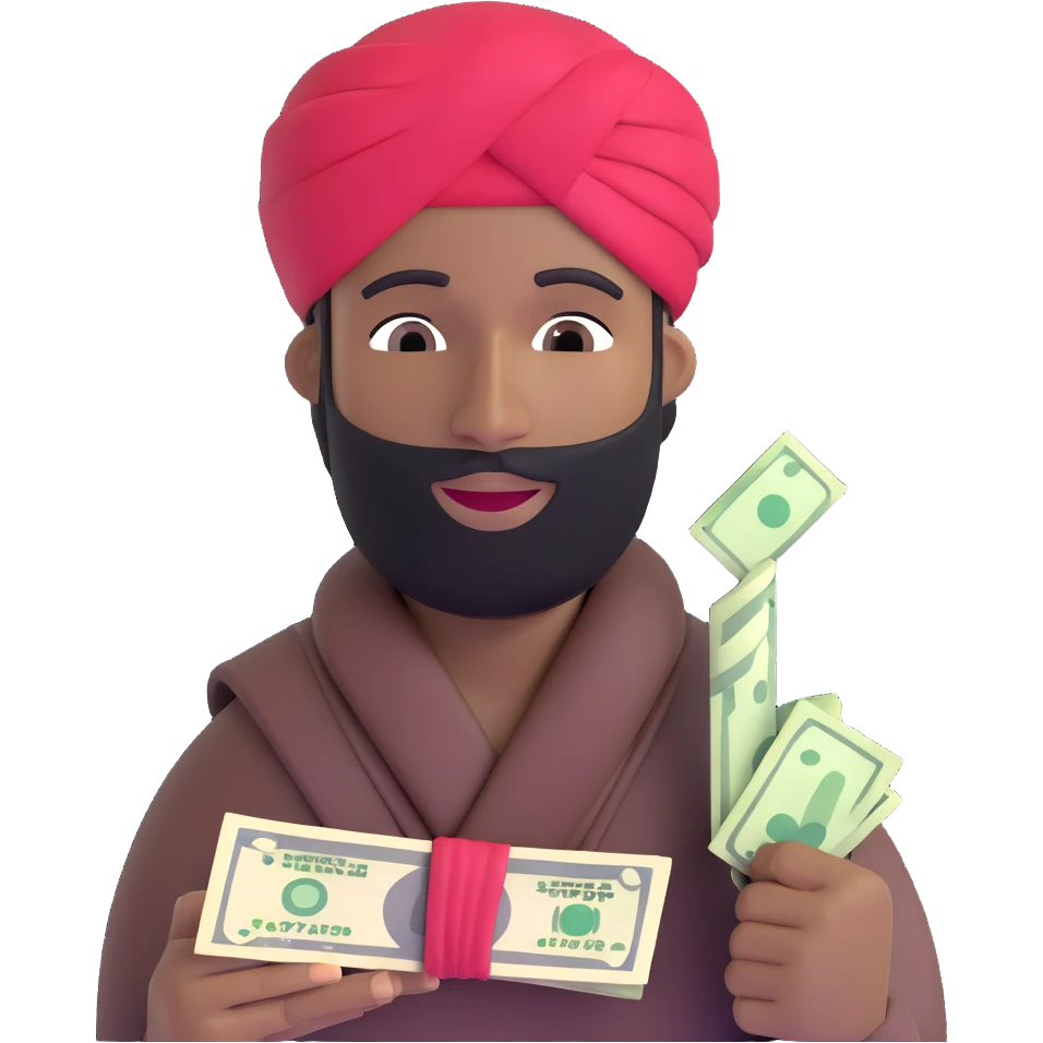 black robber with turban holding cash emoji
