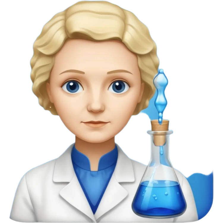 Marie Curie with experimental bottle emoji