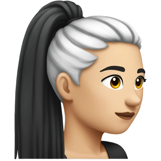 side view with black circle on cheek, high ponytail with half black hair and half white hair emoji