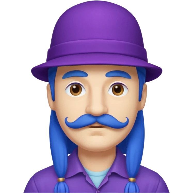 blue long haired man and purple hat and mustache emoji