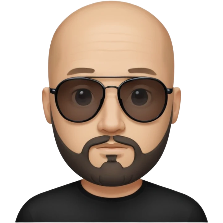 Bald man, wearing black fashion sunglasses, goatee beard emoji