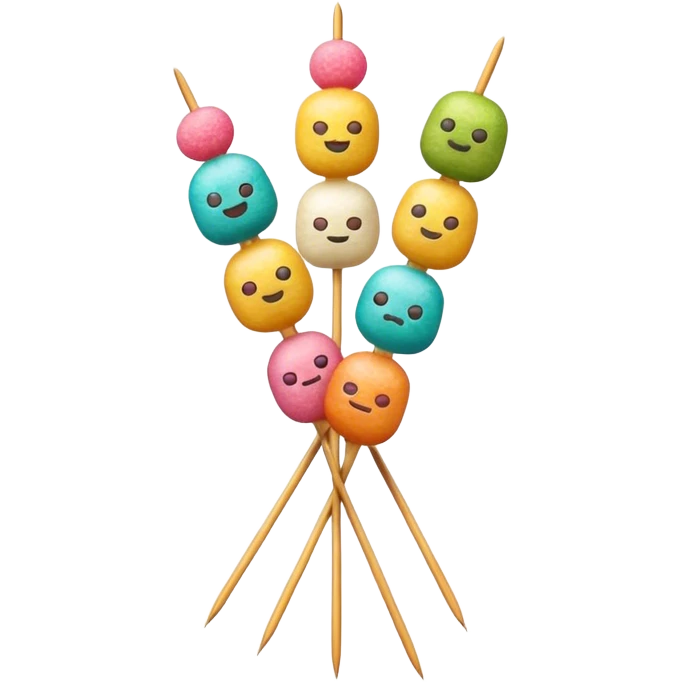 Cinematic Realistic Dango Dessert Emoji, showcasing colorful rice dumplings on skewers rendered with lifelike textures and soft, inviting lighting. emoji