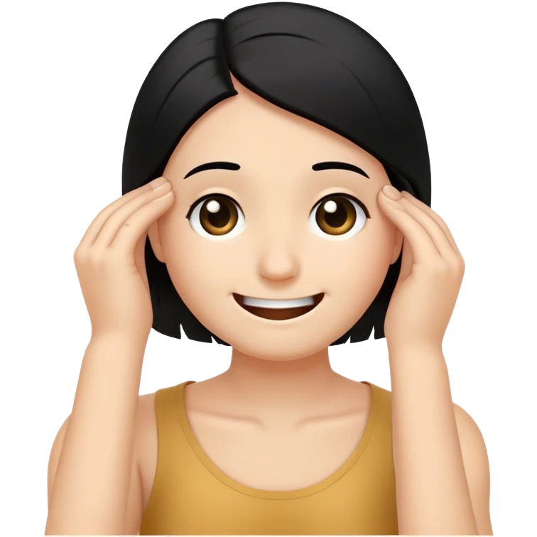 simple white smiley with black hair and one hand behind head, embarrassed expression emoji