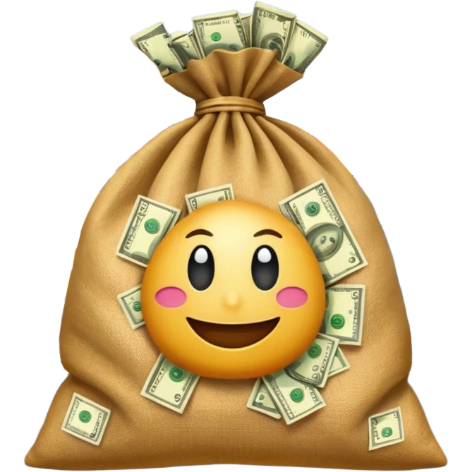 a sack of money in front of a billboard advertisement emoji