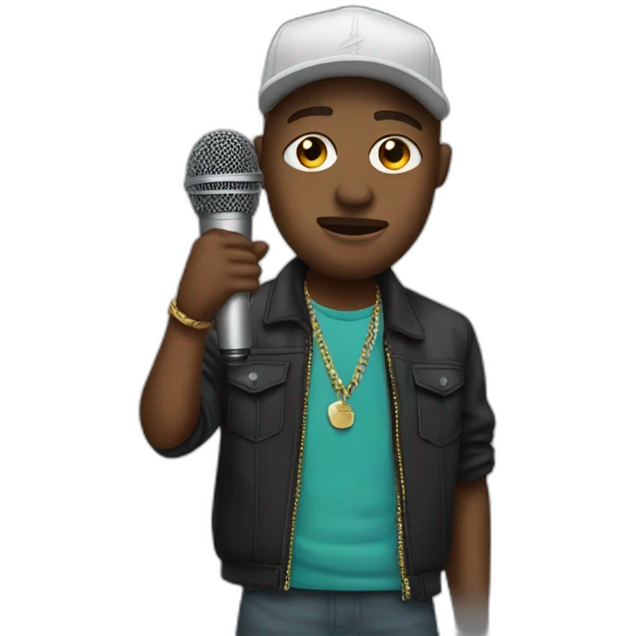 a white rapper with a microphone emoji