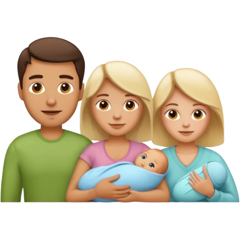A family emoji set: a man and a woman as parents, and one newborn emoji