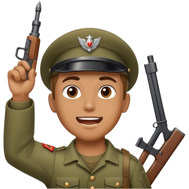 enthusiastic soldier with weapon raised up in his hand emoji