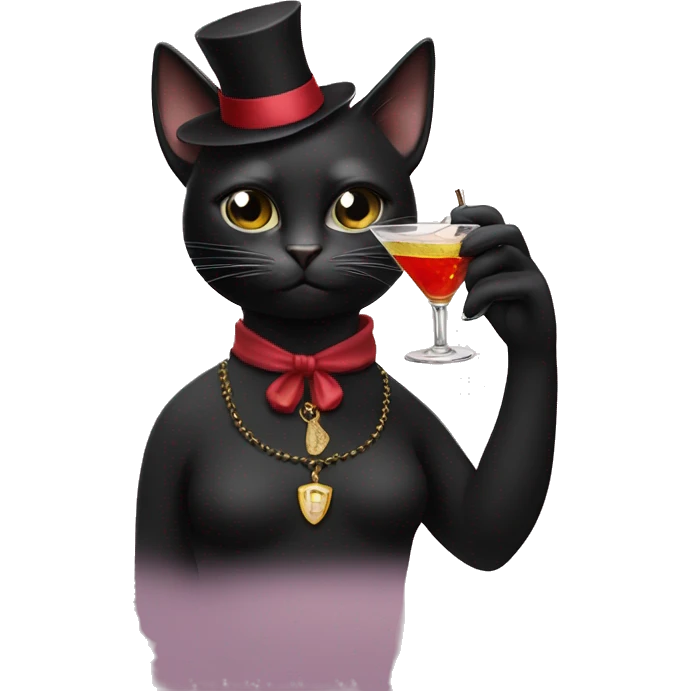 Black cat smoking and drinking a martini she’s a lady cat  emoji