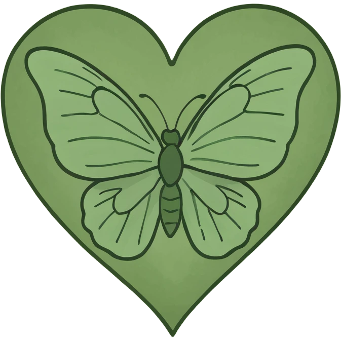 Green butterfly inside a green heart emoji