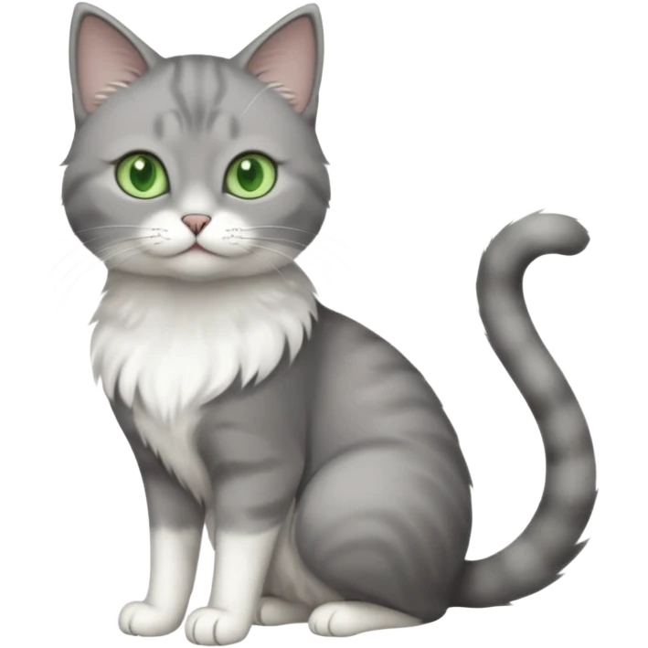 full body view of beautiful female grey cat with green eyes, white toes and white chest emoji