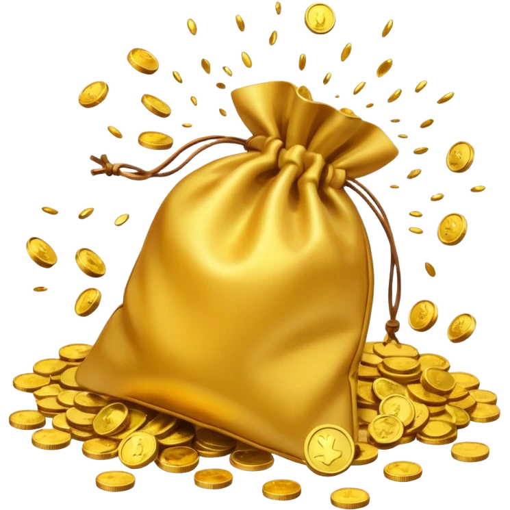 I would like a small pouch of gold coins that gets splattered viollently that splatters/scatters/falls on a 2d surface aggresively emoji