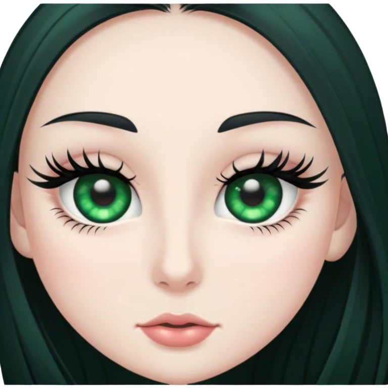 pale girl with long black hair and green eyes with long lashes  emoji