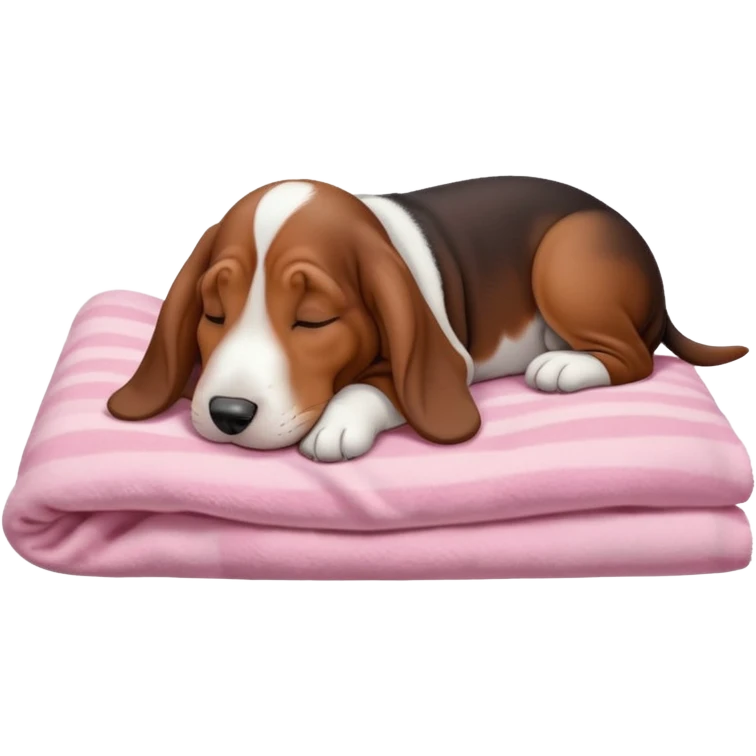 A baby basset hound sleeping on a baby pink blancket emoji
