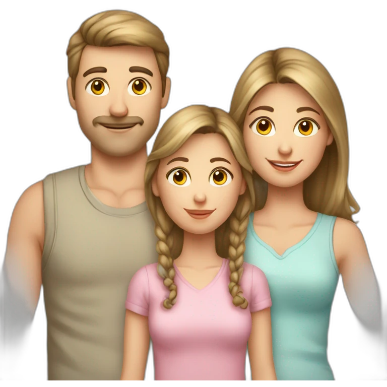Caucasian-Mom-dad-daughter-cats emoji