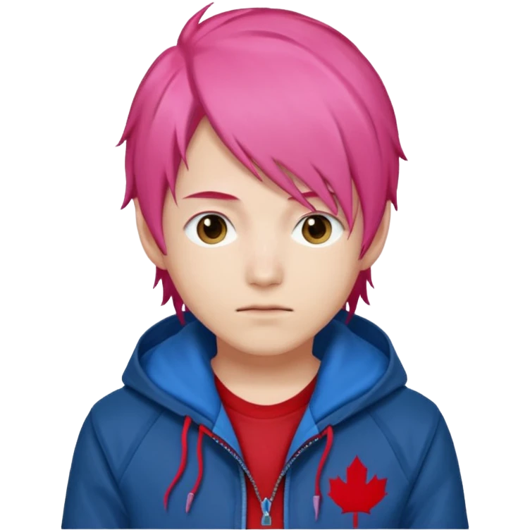 yuiji itadori jjk avec cheveux rose veste bleu capuche rouge emoji