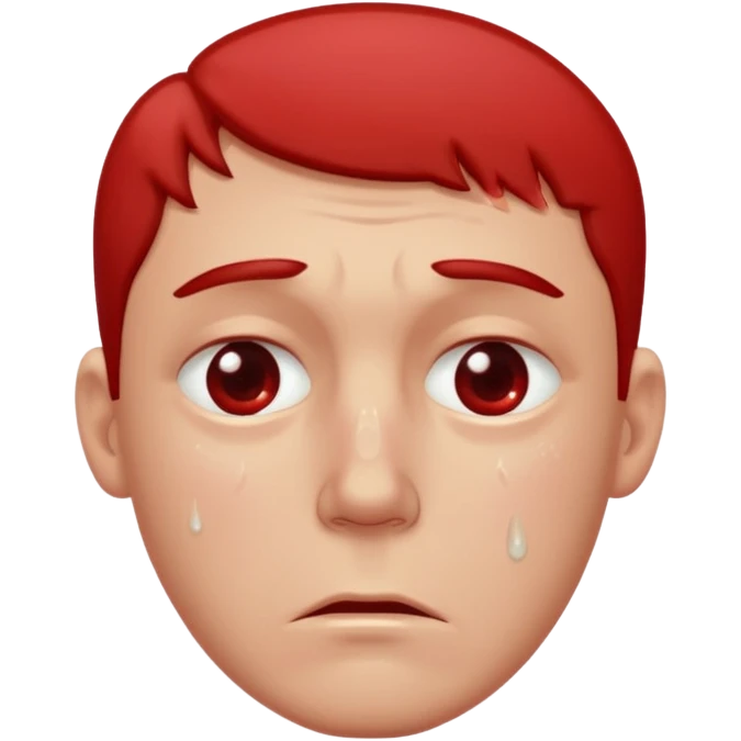 Man with a reddened, sad face, a tear flowing from his eye down his cheek emoji