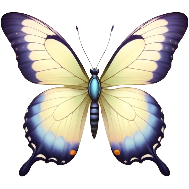 Beautiful and Majestic Butterfly Portrait Emoji, Head and body rendered in serene repose with a gentle, content smile, showcasing a delicately patterned form with softly shimmering wings and eyes peacefully closed in tranquil repose, Simplified yet exquisitely endearing features, highly detailed, glowing with a soft, drowsy pastel light, high shine, relaxed and utterly noble, stylized with an air of timeless natural beauty, soft glowing outline, capturing the essence of a majestic butterfly that embodies the pure enchantment of nature! emoji