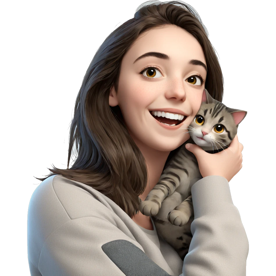girl holding smiling cat emoji