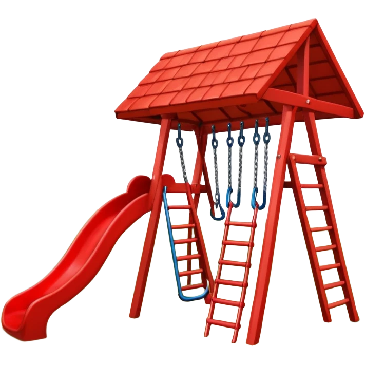 simple playground, red roof, one slide, swings, no background emoji