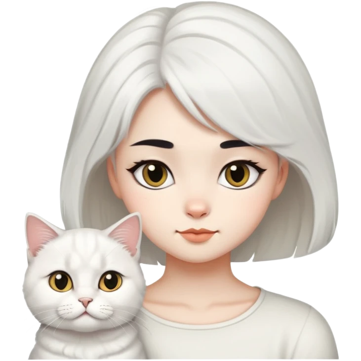 black short hair girl with White British longhair cats emoji