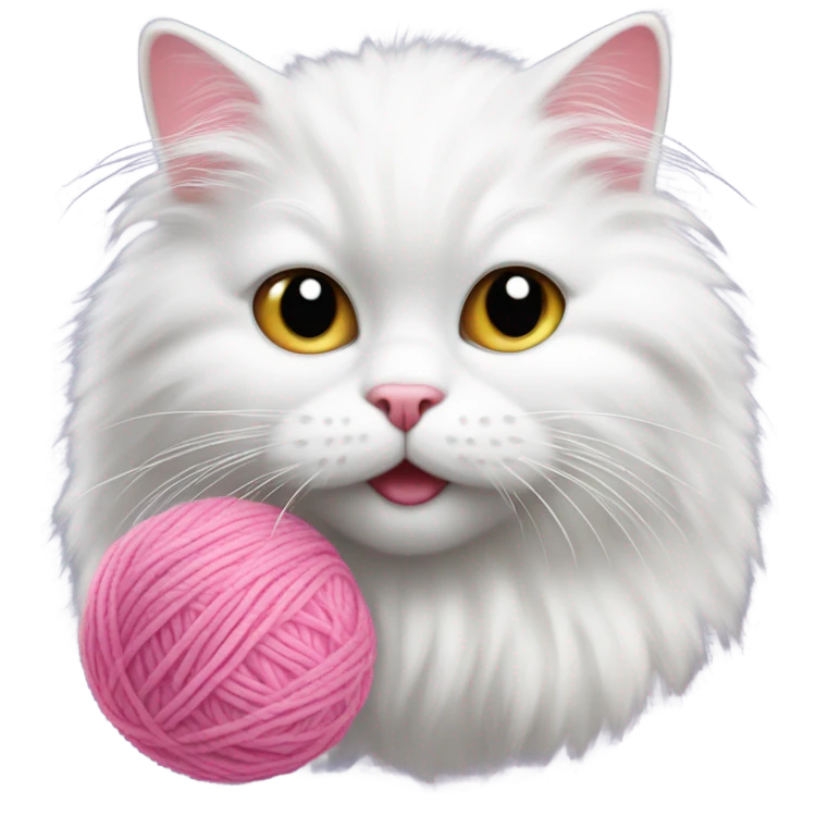 Realistic white cat playing with pink yarn emoji