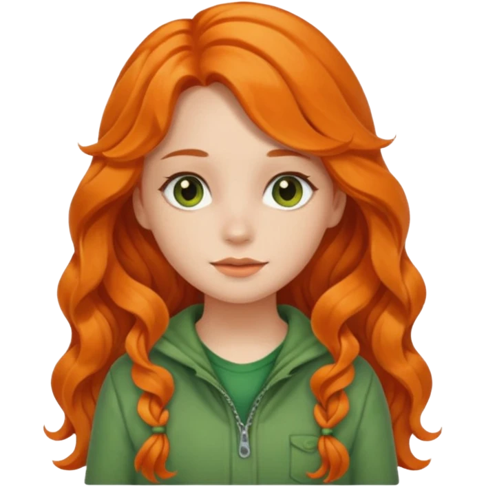 orange wavy long hair girl with wearing green cottage core clothes emoji