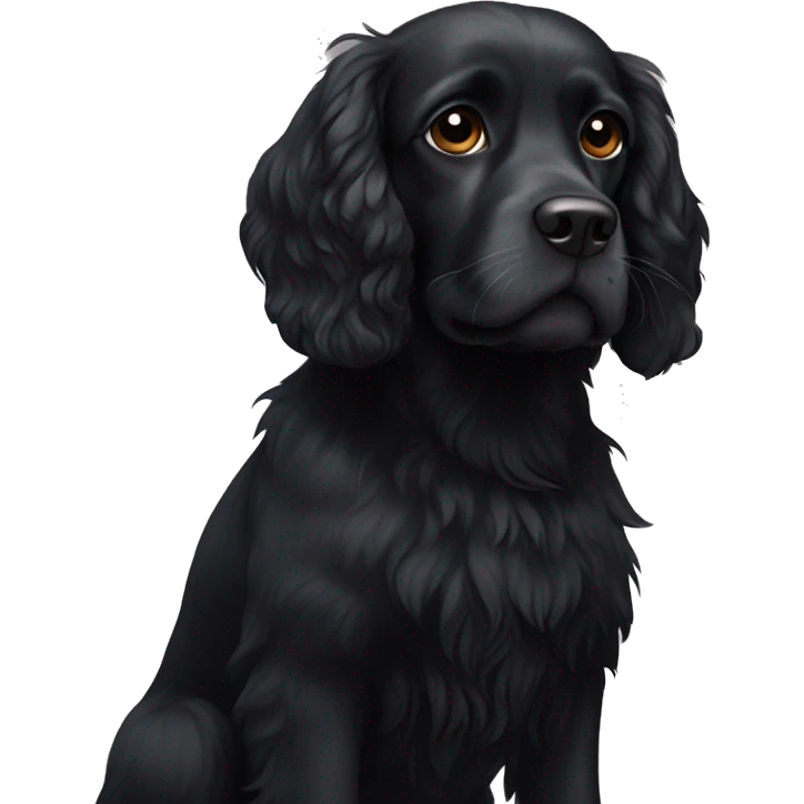 Small completely black spaniel with black fur on his whole face and white fur only on his chest emoji