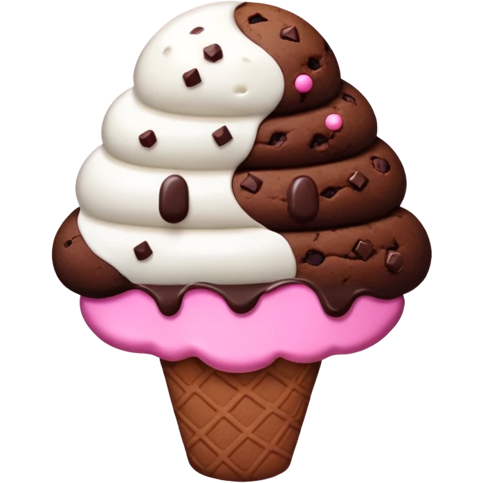 make chocolate cookie emoji with pink, white, and brown ice cream, like cookies boom emoji