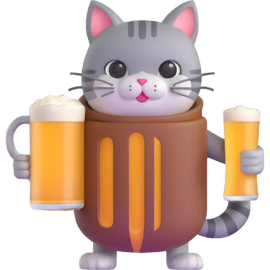 cat holding a giant beer mug emoji
