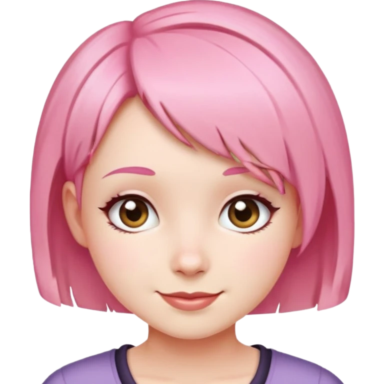 girl with short pink hair, happy face emoji