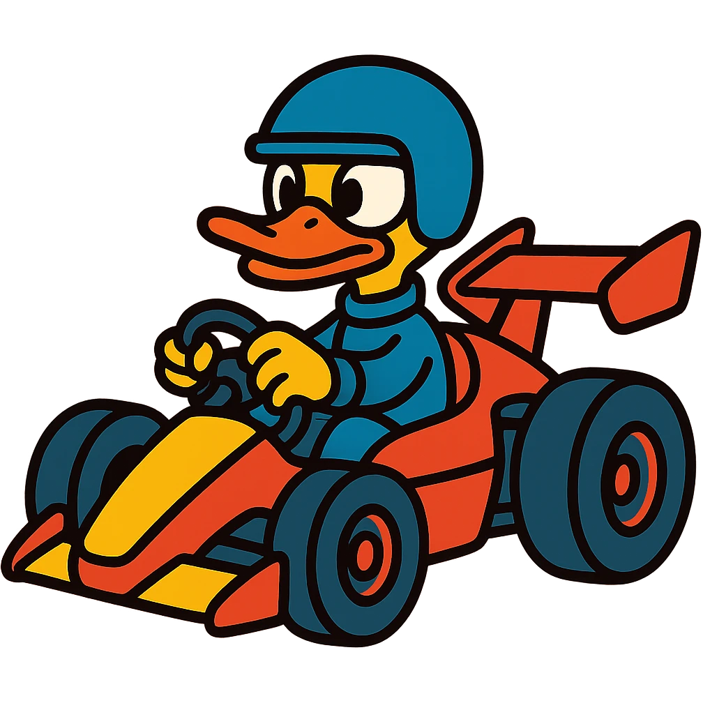 cartoon duck driving a race car in vibrant toon style emoji