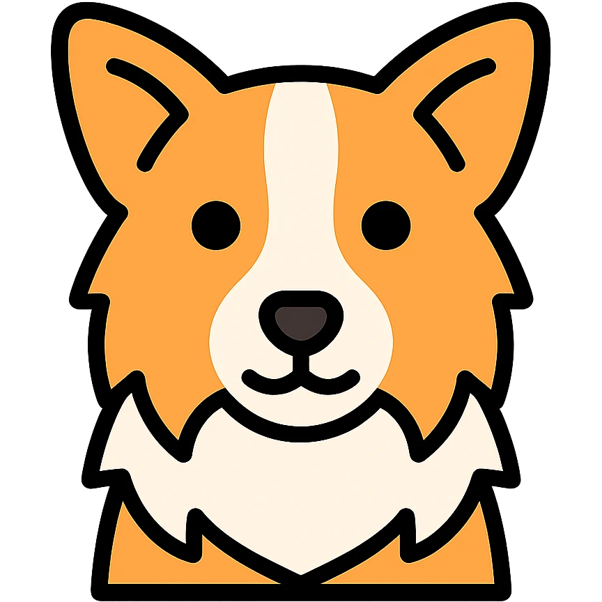 blonde and white border collie dog icon with color outline and black outlines emoji
