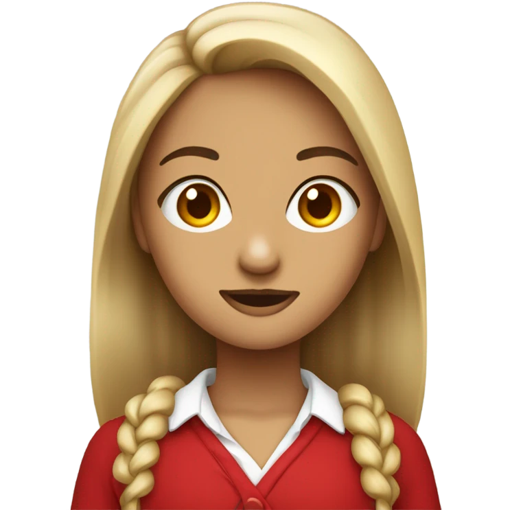 Loira de olhos castanhos e batom vermelho roupa de estudante emoji