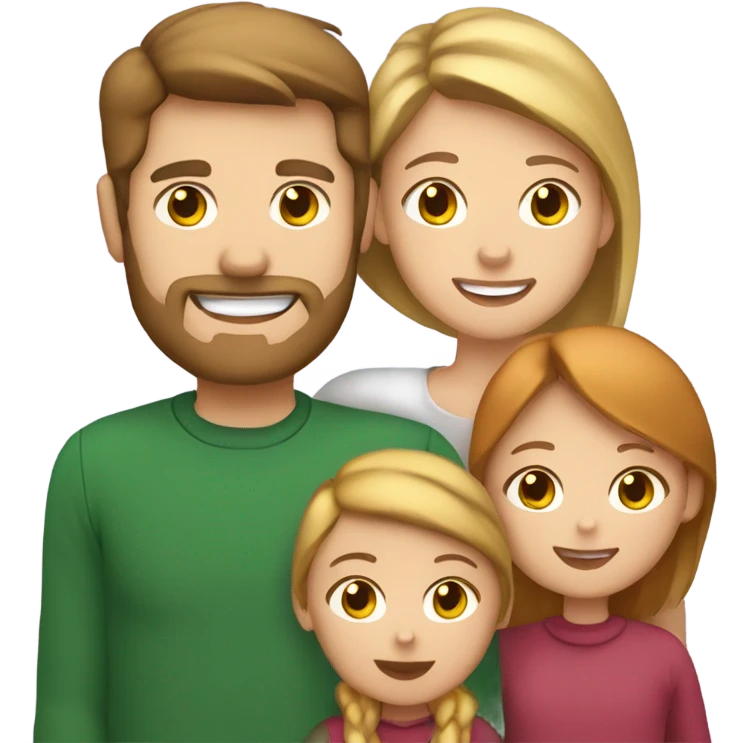Family of theee people: Brown hair dad , brown hair mom , blond little daughter and a ginger cat in Christmas Day  emoji
