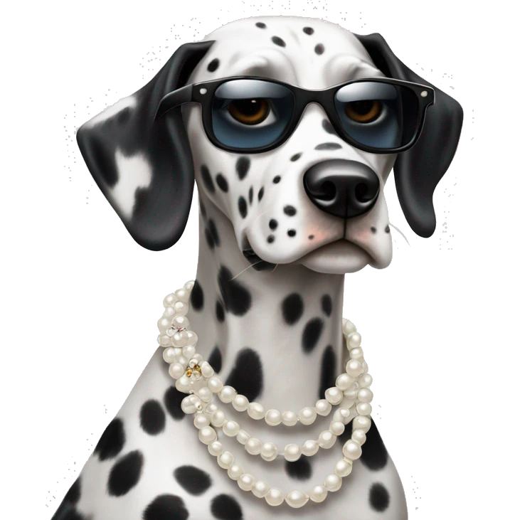 Dalmatian looking peinture with sunglasses and pearls neeklaces emoji