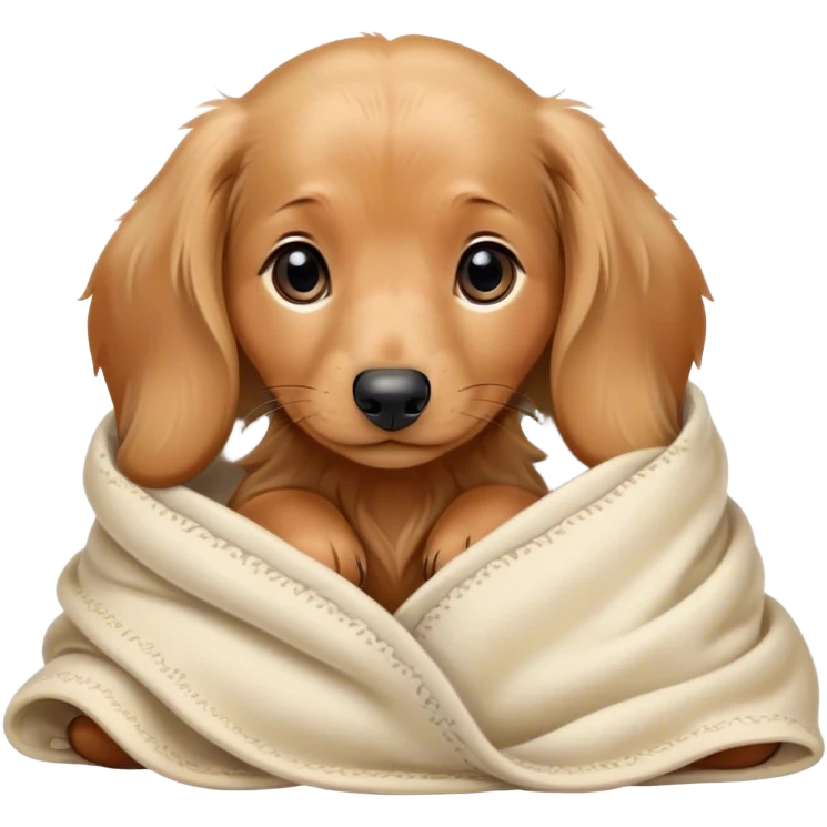kawaii disney blonde long-haired daschund puppy cozy in a blanket emoji