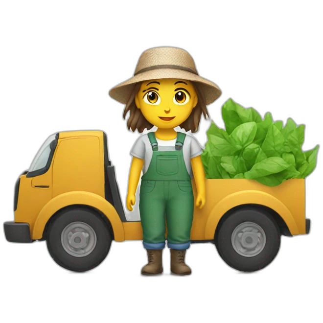 french farmer girl in a truck with a recycling t-shirt emoji