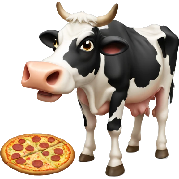 A cow eating a pizza emoji